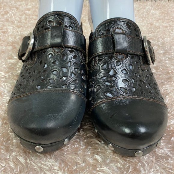 NAYA Hyacinth Clog Laser Cut Leather Wooden Heel, EUC, size 8 W‎ - Picture 2 of 10